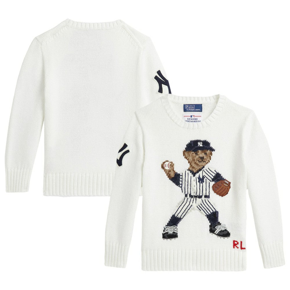 Yankees Polo Ralph Lauren Preschool Bear Pullover Sweater White