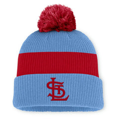St. Louis Cardinals Cooperstown Collection Peak Standard Cuffed Knit Hat with Pom Light Blue/Red
