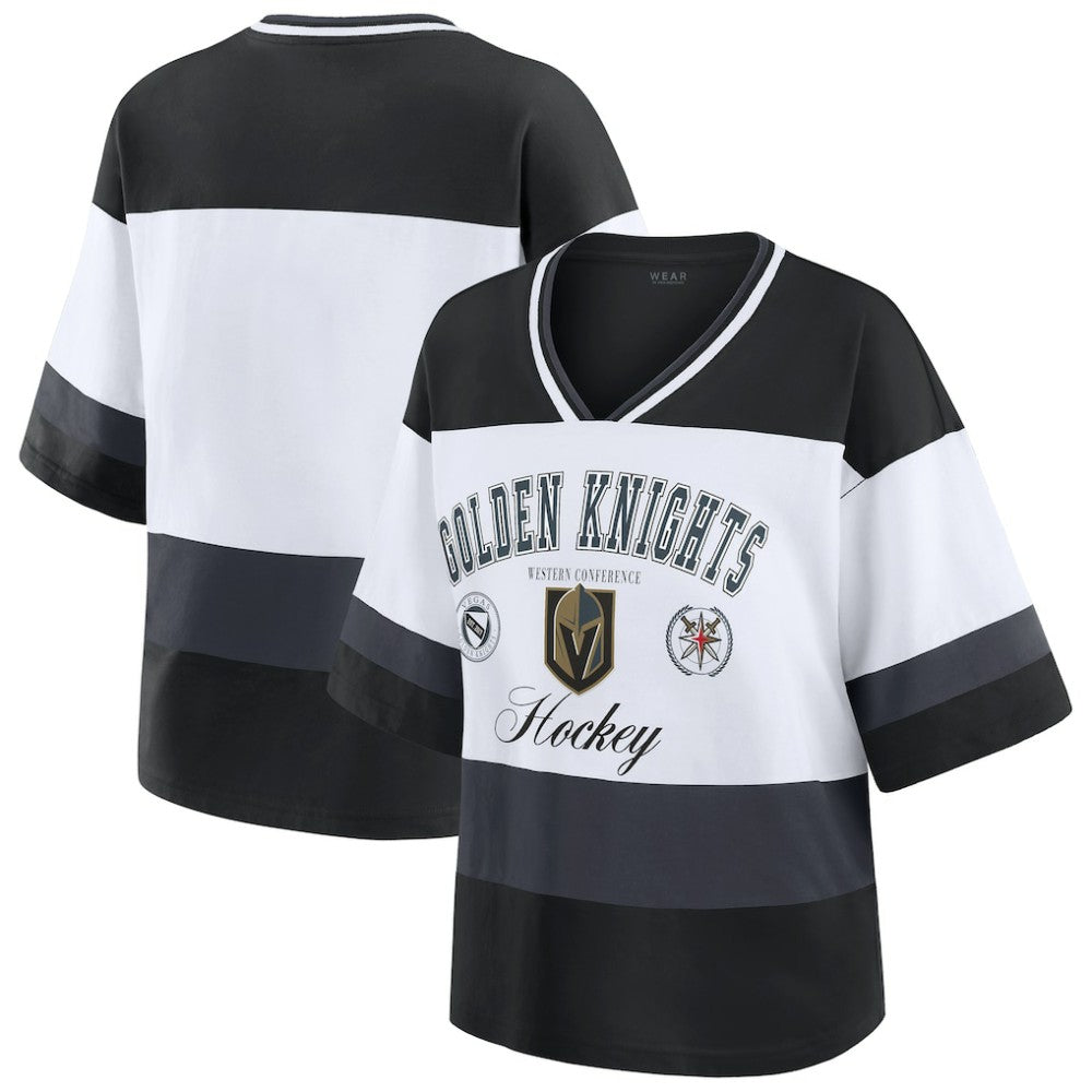 Vegas Golden Knights WEAR by Erin Andrews Women's Jersey Style Tee - Black/White Jerseys