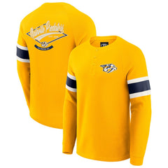 Nashville Predators Darius Rucker Collection by Fanatics Waffle-Knit Raglan Long Sleeve Henley T-Shirt - Gold T-shirts