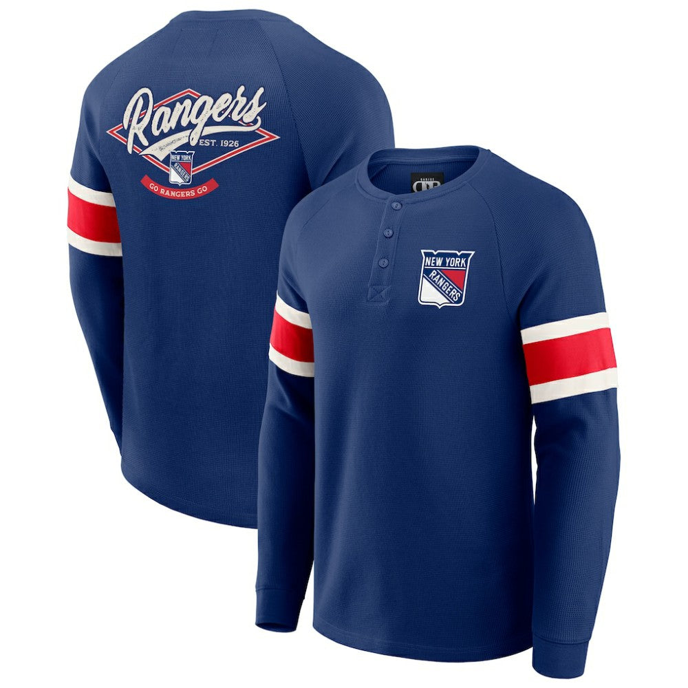 New York Rangers Darius Rucker Collection by Fanatics Waffle-Knit Raglan Long Sleeve Henley T-Shirt - Navy T-shirts