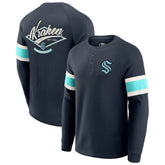 Seattle Kraken Darius Rucker Collection by Fanatics Waffle-Knit Raglan Long Sleeve Henley T-Shirt - Deep Sea Blue T-shirts