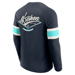 Seattle Kraken Darius Rucker Collection by Fanatics Waffle-Knit Raglan Long Sleeve Henley T-Shirt - Deep Sea Blue T-shirts