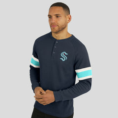 Seattle Kraken Darius Rucker Collection by Fanatics Waffle-Knit Raglan Long Sleeve Henley T-Shirt - Deep Sea Blue T-shirts