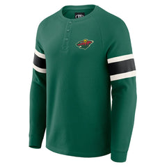 Minnesota Wild Darius Rucker Collection by Fanatics Waffle-Knit Raglan Long Sleeve Henley T-Shirt - Green T-shirts