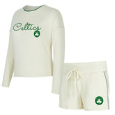 Boston Celtics Concepts Sport Women's Kaki Hacci Knit Long Sleeve Top & Shorts Set - Cream cheap
