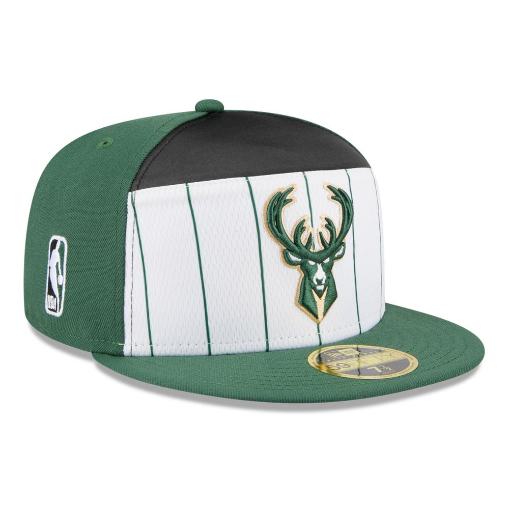 Milwaukee Bucks 2025 NBA Tip Off Split Panel 59FIFTY Fitted Hat - White/Hunter Green cheap