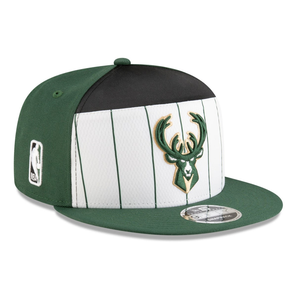 Milwaukee Bucks 2025 NBA Tip Off Split Panel 9FIFTY Snapback Hat - White/Hunter Green on sale