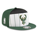 Milwaukee Bucks 2025 NBA Tip Off Split Panel 9FIFTY Snapback Hat - White/Hunter Green on sale