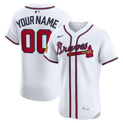 Atlanta Braves Home Elite Sponsor Patch Custom Jersey White