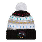 Los Angeles Rams New Era Women's 2025 NFL Crucial Catch Cuffed Knit Hat with Pom - Black on sale