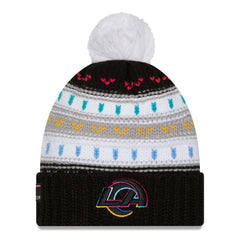 Los Angeles Rams New Era Women's 2025 NFL Crucial Catch Cuffed Knit Hat with Pom - Black on sale