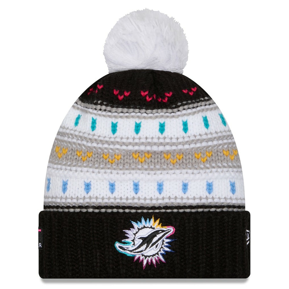 Miami Dolphins New Era Women's 2025 NFL Crucial Catch Cuffed Knit Hat with Pom - Black cheap
