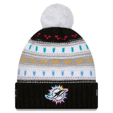 Miami Dolphins New Era Women's 2025 NFL Crucial Catch Cuffed Knit Hat with Pom - Black cheap