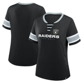 Las Vegas Raiders Women's Plus Size Red Zone Athena Lace-Up V-Notch Neck T-Shirt - Black cheap