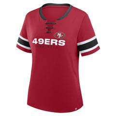 San Francisco 49ers Women's Plus Size Red Zone Athena Lace-Up V-Notch Neck T-Shirt - Scarlet discount