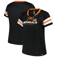 Cincinnati Bengals Women's Plus Size Red Zone Athena Lace-Up V-Notch Neck T-Shirt - Black online