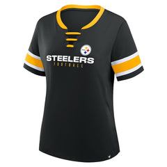 Pittsburgh Steelers Women's Plus Size Red Zone Athena Lace-Up V-Notch Neck T-Shirt - Black sale