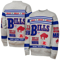 Buffalo Bills Youth Throwback All-Over Print Fleece Sweatshirt - Gray for sale