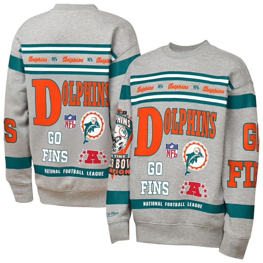 Miami Dolphins Youth Throwback All-Over Print Fleece Sweatshirt - Gray online