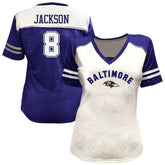 Lamar Jackson Baltimore Ravens Women's Plus Size Bling V-Neck T-Shirt - White sale