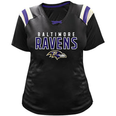 Lamar Jackson Baltimore Ravens Women's Plus Size Name & Number Raglan Lace V-Neck T-Shirt - Black outlet
