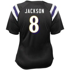 Lamar Jackson Baltimore Ravens Women's Plus Size Name & Number Raglan Lace V-Neck T-Shirt - Black outlet
