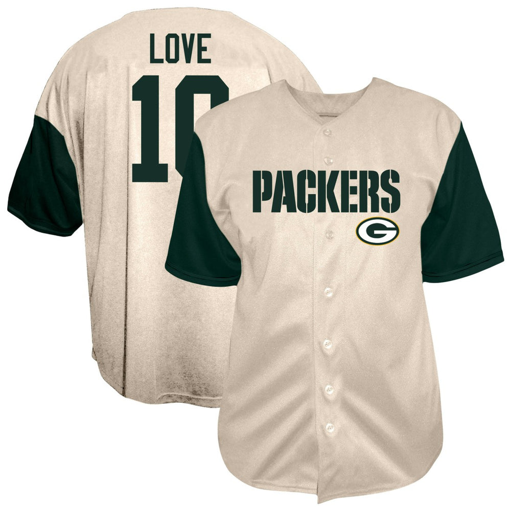 Jordan Love Green Bay Packers Big & Tall Baseball Button-Up Shirt - Cream discount