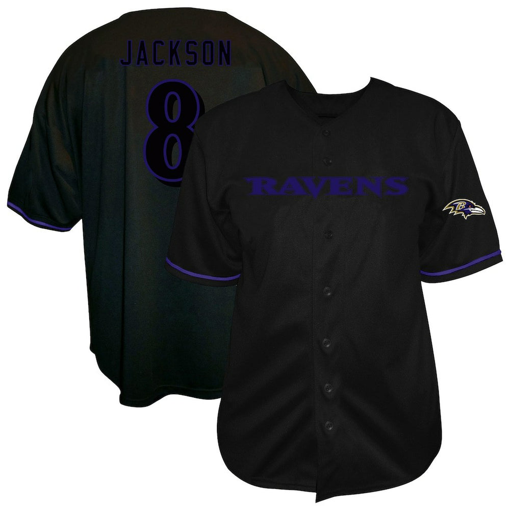 Lamar Jackson Baltimore Ravens Big & Tall Baseball Button-Up Shirt - Black on sale