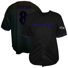 Lamar Jackson Baltimore Ravens Big & Tall Baseball Button-Up Shirt - Black on sale
