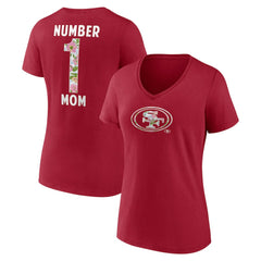 San Francisco 49ers Women's Number 1 Mom Floral V-Neck T-Shirt - Scarlet on sale