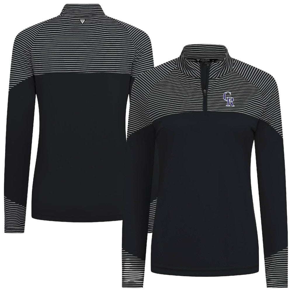 Colorado Rockies Levelwear Women's Classic Stripes Insignia 2.0 Raglan Quarter-Zip Top Black