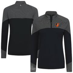 Baltimore Orioles Levelwear Women's Classic Stripes Insignia 2.0 Raglan Quarter-Zip Top Black