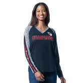 Cleveland Guardians G-III 4Her by Carl Banks Women's Top Dog Raglan Long Sleeve V-Neck T-Shirt Navy