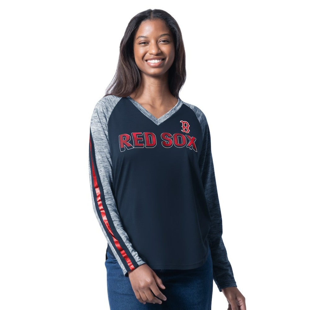 Boston Red Sox G-III 4Her by Carl Banks Women's Top Dog Raglan Long Sleeve V-Neck T-Shirt Navy