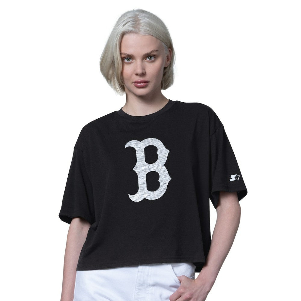 Boston Red Sox Starter Women's Holy Grail Boxy Cropped T-Shirt Black