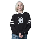Detroit Tigers Starter Women's Rally Cropped Drop Shoulder Crewneck Sweatshirt Black