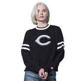 Cincinnati Reds Starter Women's Rally Cropped Drop Shoulder Crewneck Sweatshirt Black