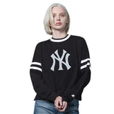New York Yankees Starter Women's Rally Cropped Drop Shoulder Crewneck Sweatshirt Black