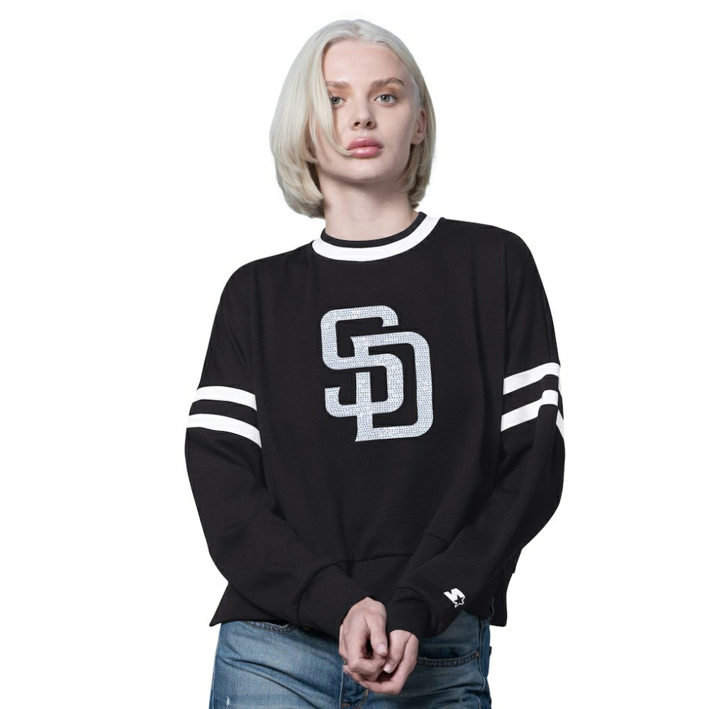 San Diego Padres Starter Women's Rally Cropped Drop Shoulder Crewneck Sweatshirt Black
