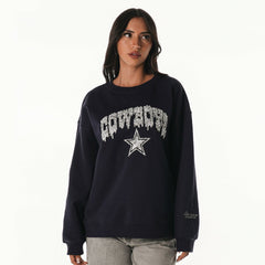 Dallas Cowboys The Wild Collective Women's Rock Crystal Oversized Crewneck Sweatshirt - Navy sale