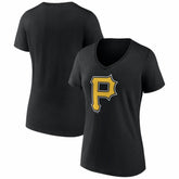 Pittsburgh Pirates Women's Logo V-Neck T-Shirt Black