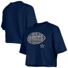Dallas Cowboys New Era Girl's Flip Sequin Boxy T-Shirt - Navy discount