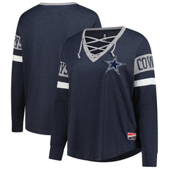 Dallas Cowboys New Era Women's Plus Size Throwback Lace-Up Long Sleeve T-Shirt - Navy discount