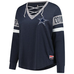 Dallas Cowboys New Era Women's Plus Size Throwback Lace-Up Long Sleeve T-Shirt - Navy discount