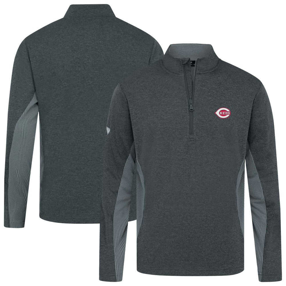Cincinnati Reds Levelwear Waffle Insignia 2.0 Quarter-Zip Pullover Heather Black