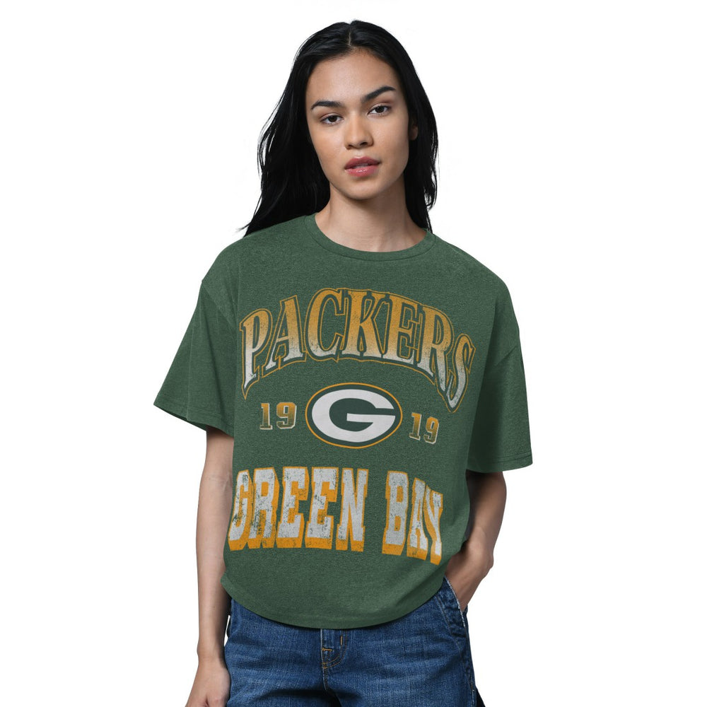 Green Bay Packers Starter Women's Oversized Hall of Fame T-Shirt - Heather Green for sale