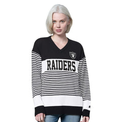 Las Vegas Raiders Starter Women's No Huddle Striped V-Neck Sweater - Black on sale