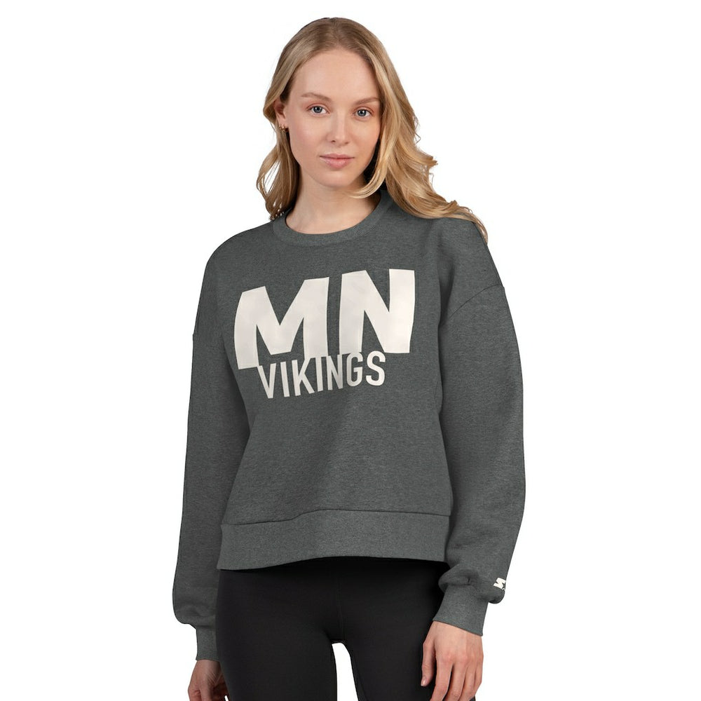 Minnesota Vikings Starter Women's Show Up Cropped Fleece Pullover Sweatshirt - Heather Gray cheap