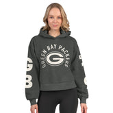 Green Bay Packers Starter Women's Star Player Cropped Fleece Pullover Hoodie - Heather Charcoal for sale